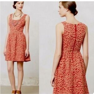 Maeve Anthropologie red and tan cotton dress
